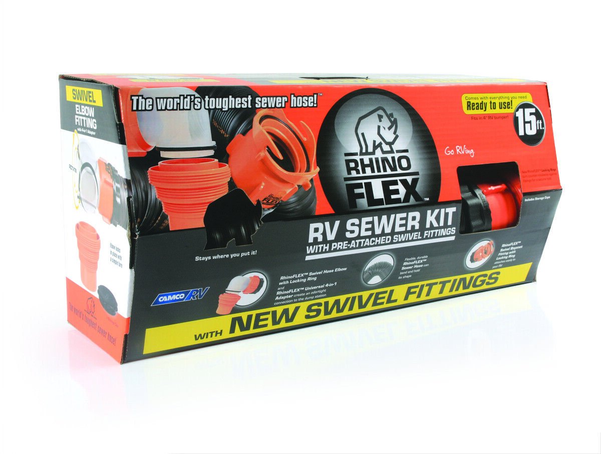 Camco RhinoFLEX 15' Sewer Hose Kit w/4 In 1 Elbow Caps