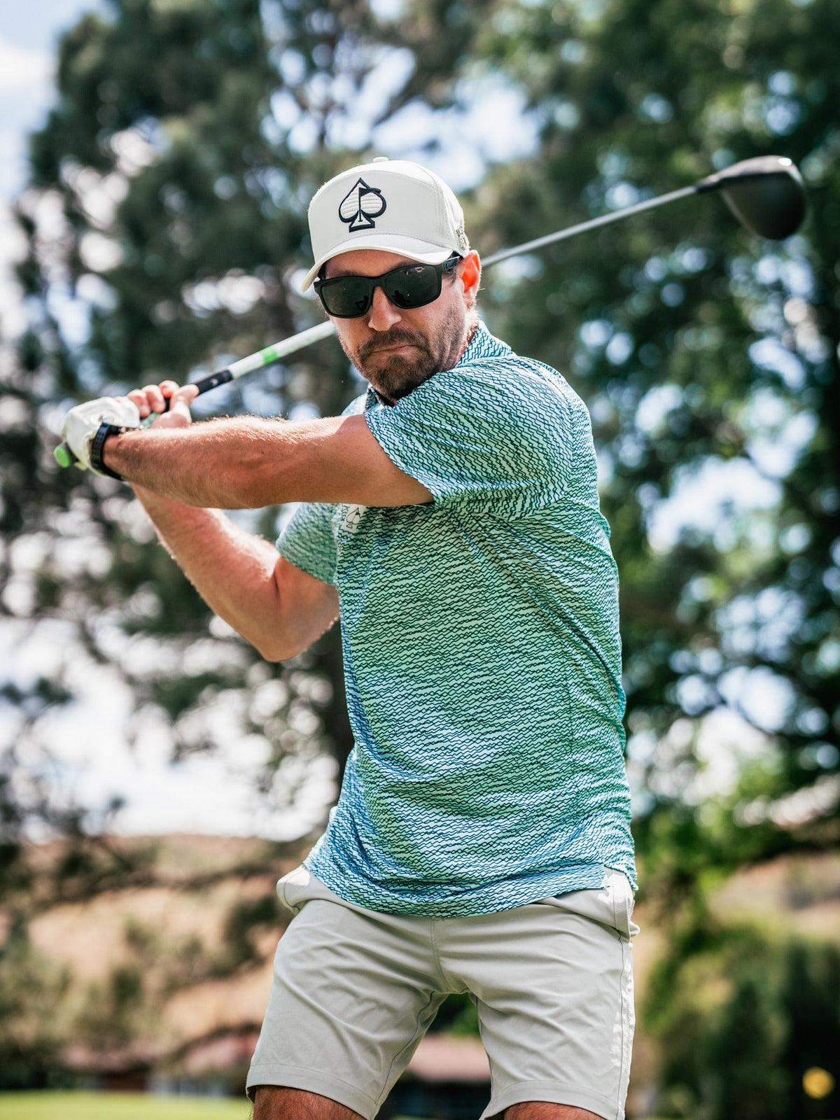 Squiggle Teal Golf Polo