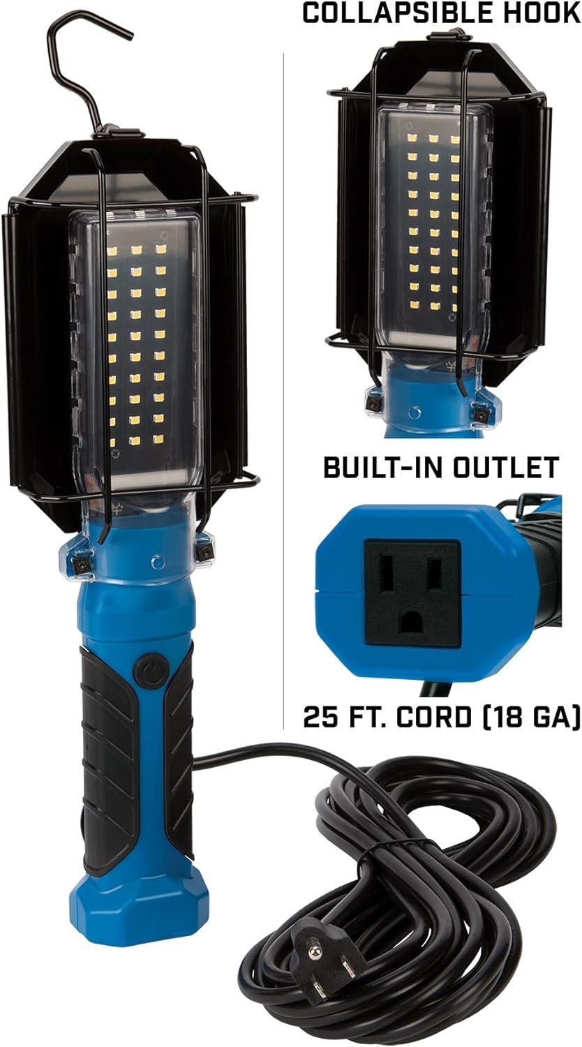 Performance Tool 1,000 lumen 120V LED Drop Light 25' 18GA  with Extra 120V Outlet, 1 Pack