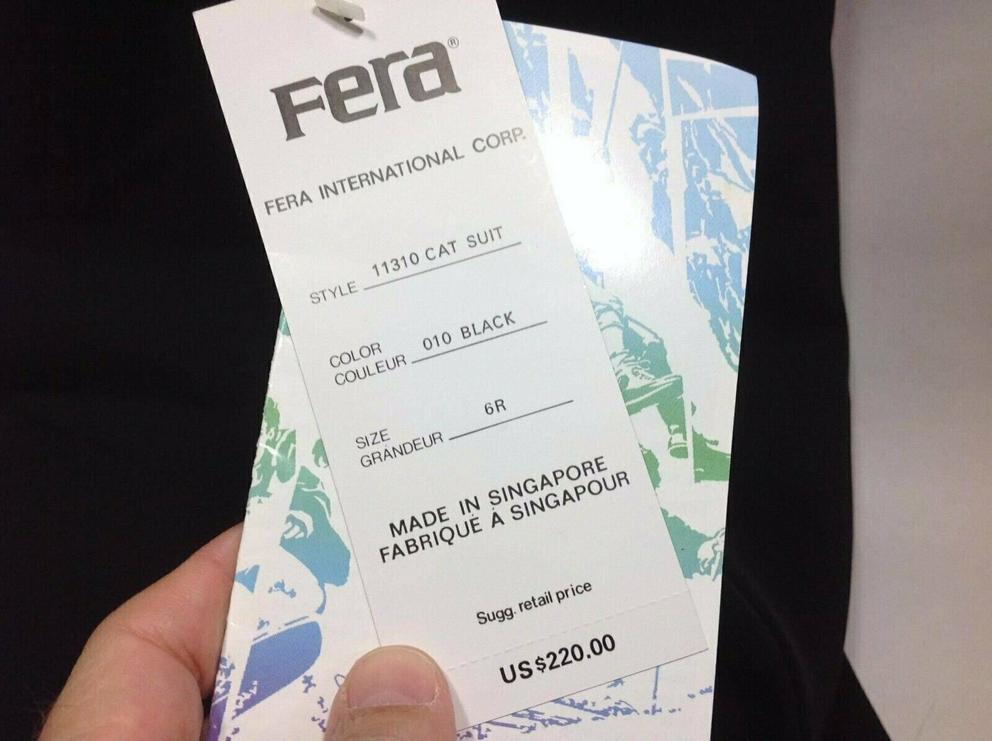 Fera Skiwear Cat suit Schoeller WB 400 Black Size 6R  1/4 zip front stirrups