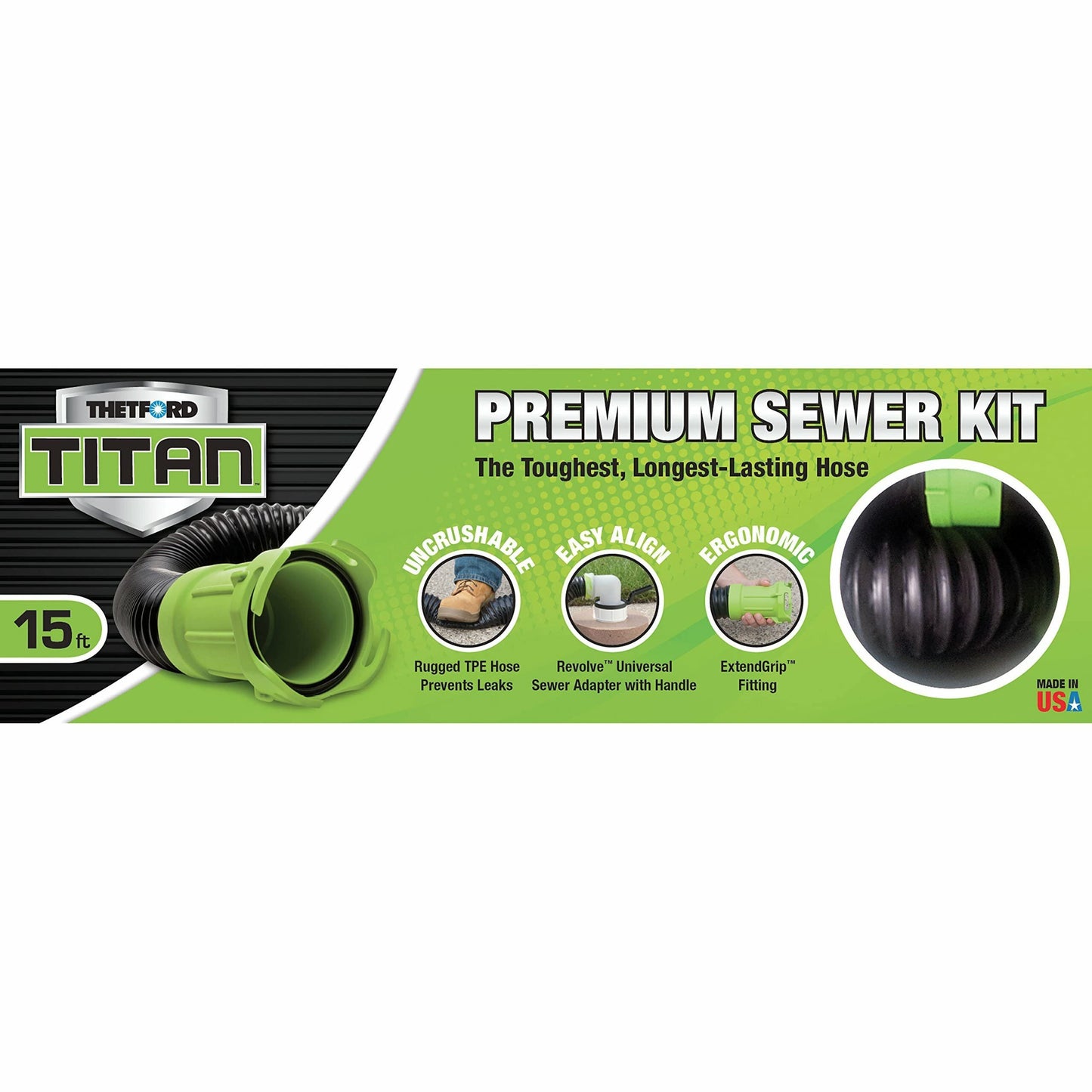 Thetford Titan 15ft 15-Foot Premium RV Sewer Hose Kit-Black/Green