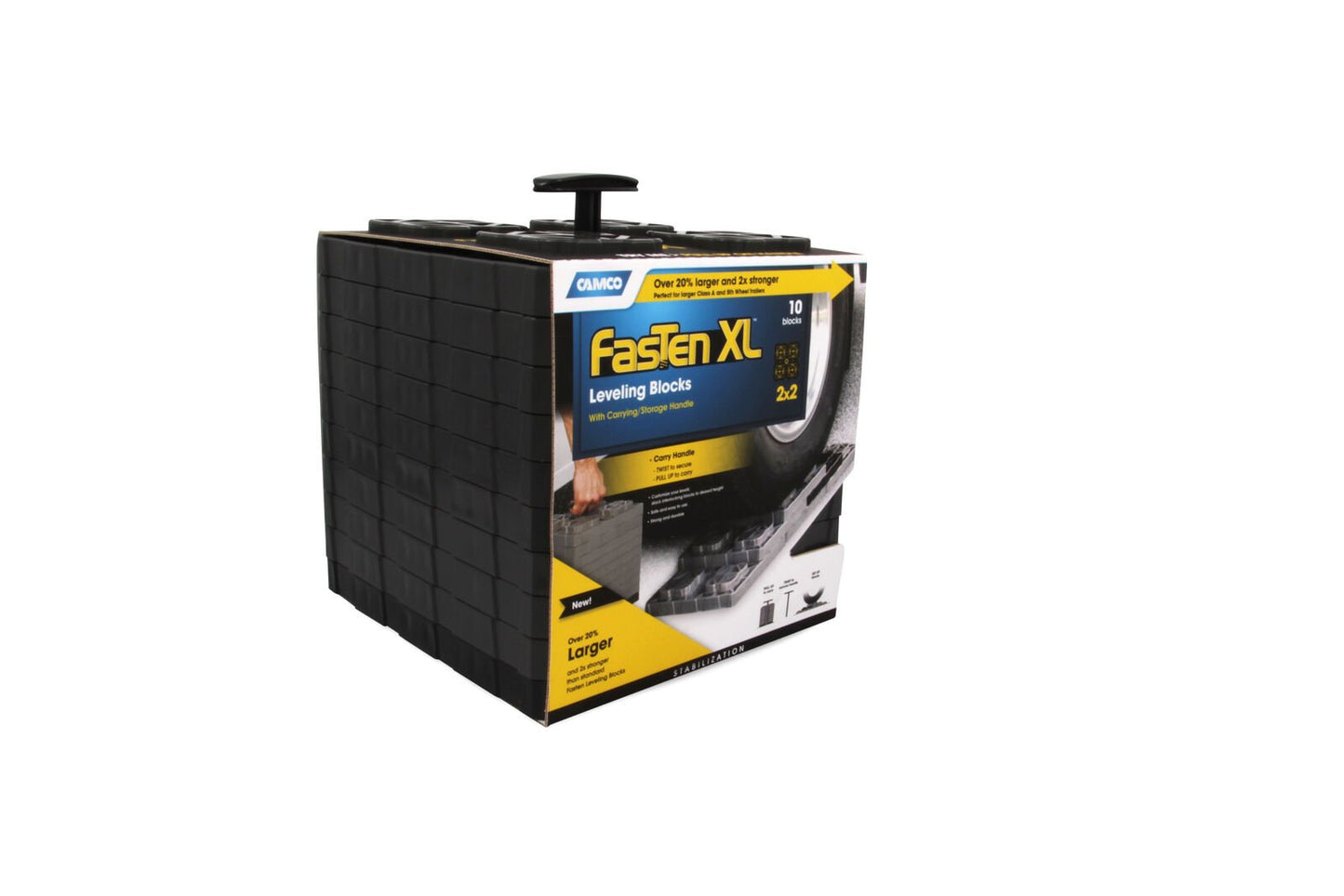 Camco RV Fasten Leveling Blocks XL with T-Handle 2 x 2 Grey (10- Pack)