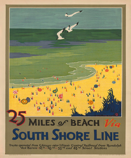 25 Miles of Beach via South Shore Line Vintage Poster Reproduction
