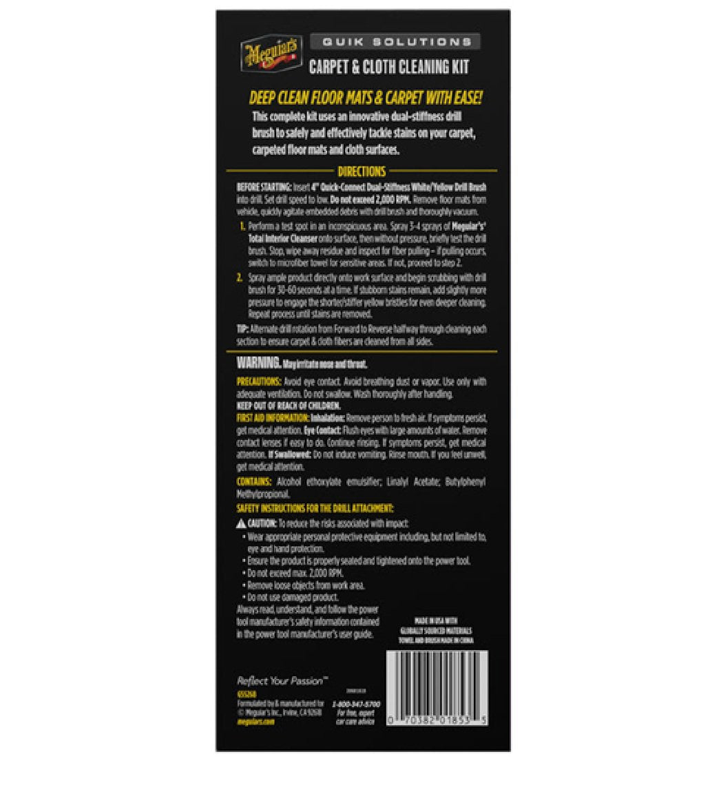 Meguiar's Gold Class Carpet and Cloth Cleaning Kit with Microfiber Towel & Drill Attachment