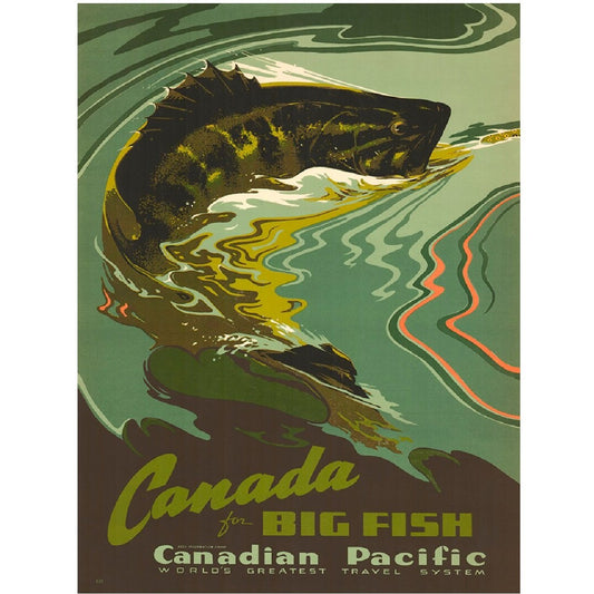Canada Big Fish Fishing Travel Poster Reproduction
