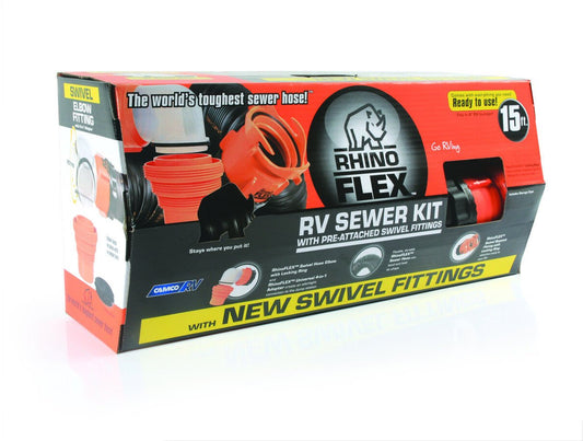 Camco RhinoFLEX 15' Sewer Hose Kit w/4 In 1 Elbow Caps