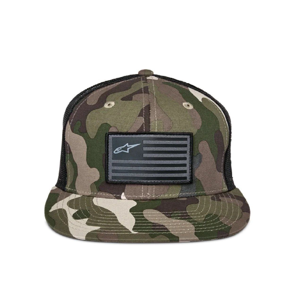 Alpinestars Flag Flat Trucker Hat Camo US Flag Snap Back OSFM