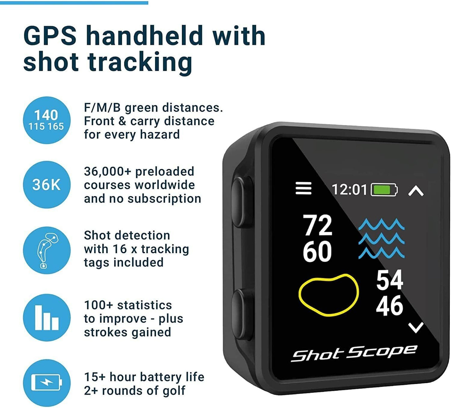 Shot Scope H4 Golf GPS Handheld with Club Shot Tracking  No Subscriptions