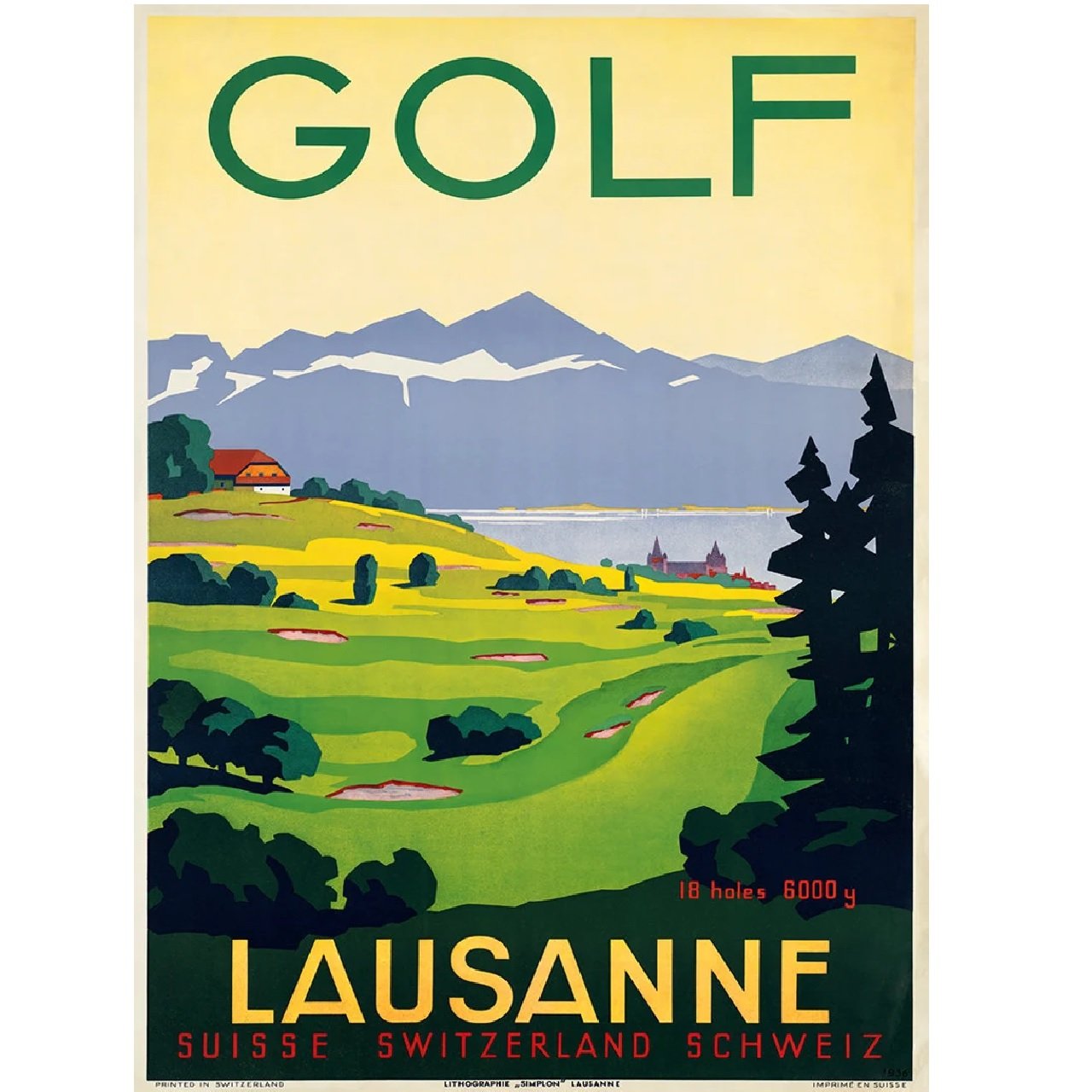 Lusanne Switzerland Golf Travel Poster Reproduction