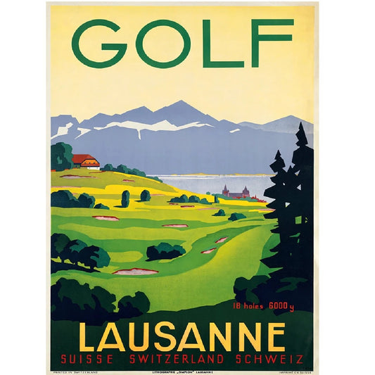 Lusanne Switzerland Golf Travel Poster Reproduction