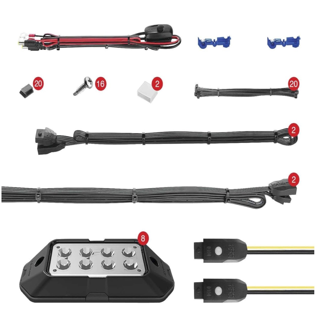 XKGLOW ROCKADV Multicolor LED Under Body Rock Light Kit, 8 Pack