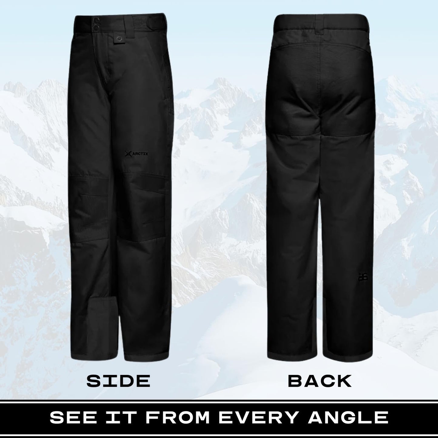 Arctix Kids Snow Pants with Reinforced Knees and Seat Black Medium