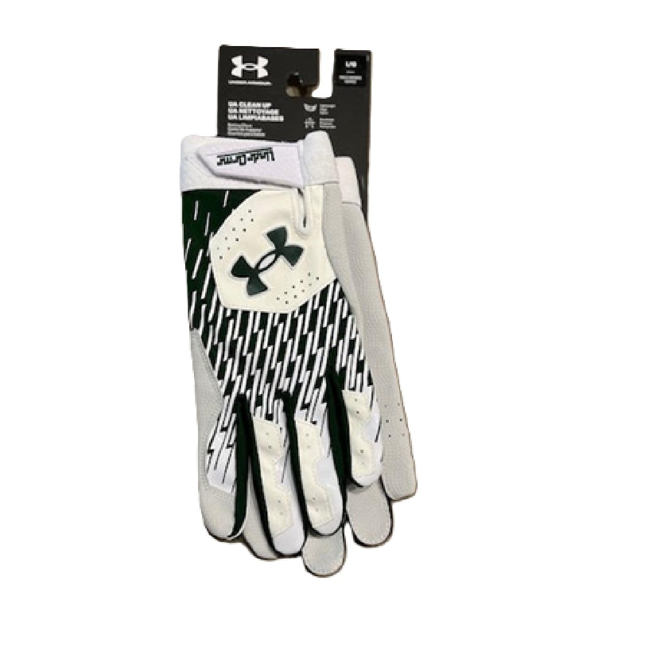 Under Armour Mens Clean Up Baseball Batting Gloves Green/White Large